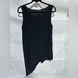 Eileen Fisher S 100% Silk Asymmetrical Sheer Hem Georgette Tunic Top Tank Black